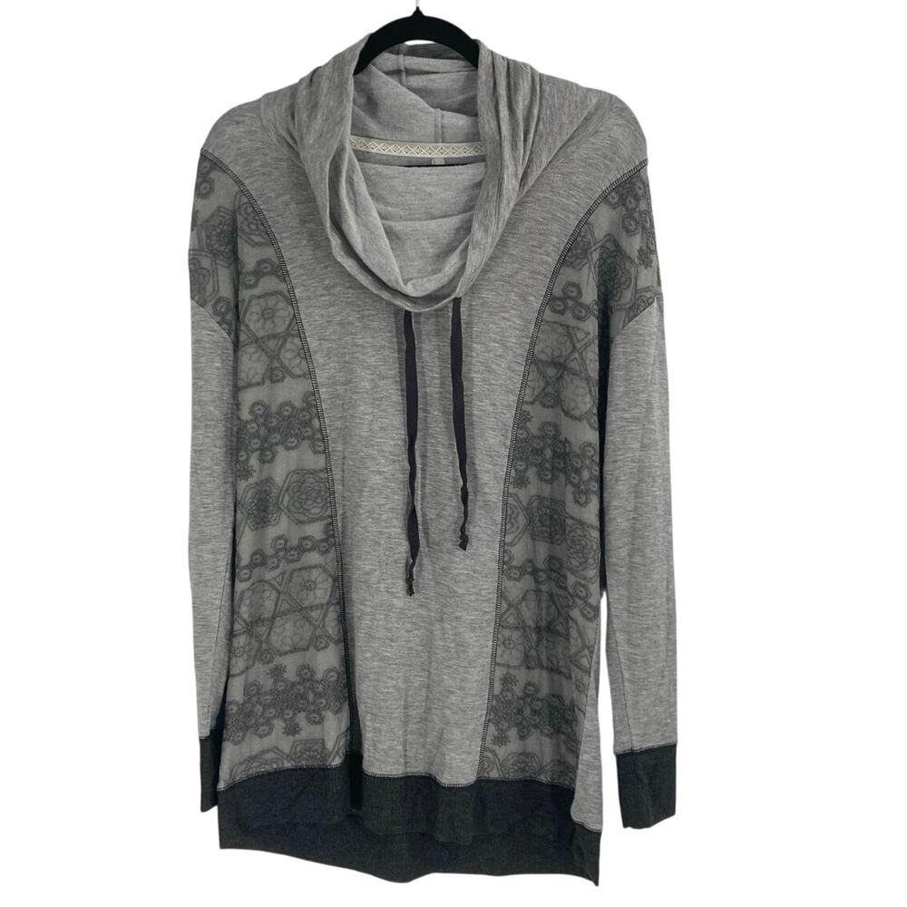 Vanity Lace Jersey Cowl Neck Tunic Pullover Gray Women’s Large NEW Whimsical